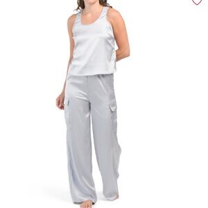 Aspen Satin Cargo Pants & Racerback Tank Top Lounge Pajama Set M